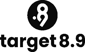 target 8.9 logo in black written target 8.9 with symbol above where 8 and 9 are in one number